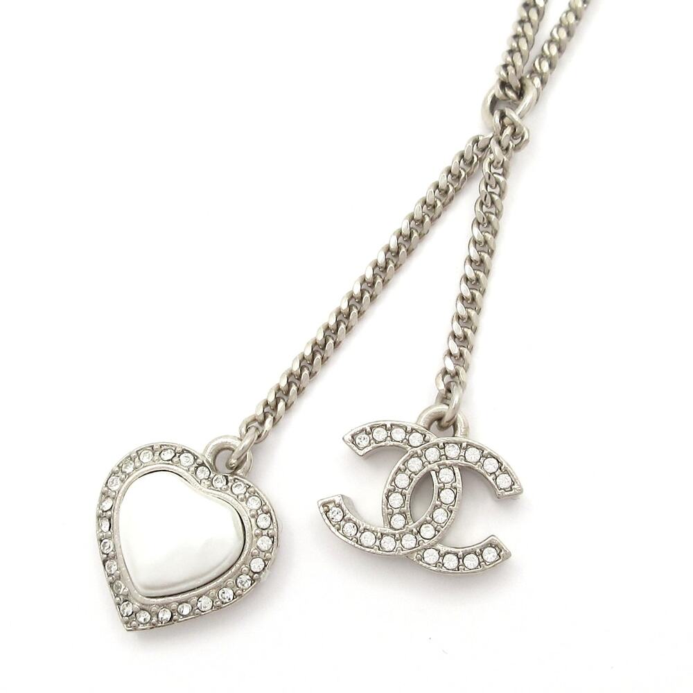 Chanel Coco Necklace Silver Clear White